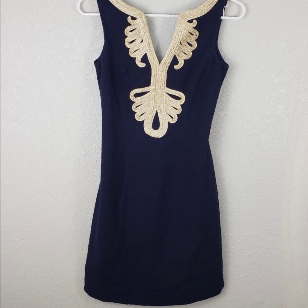 Lily Pulitzer gold navy Janice shift dress